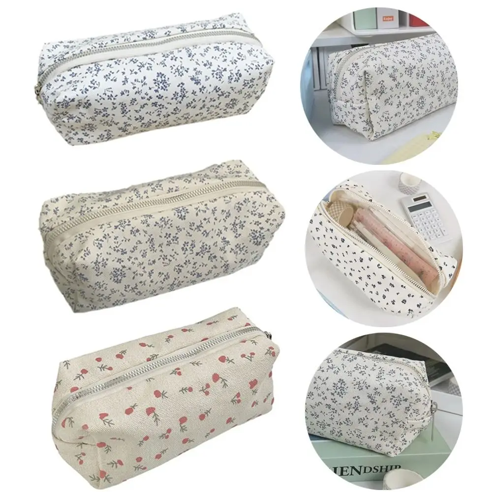 Cute Floral Print Pen Bag Large Capacity Multifunctional Pencil Case Stationery Bag Students
