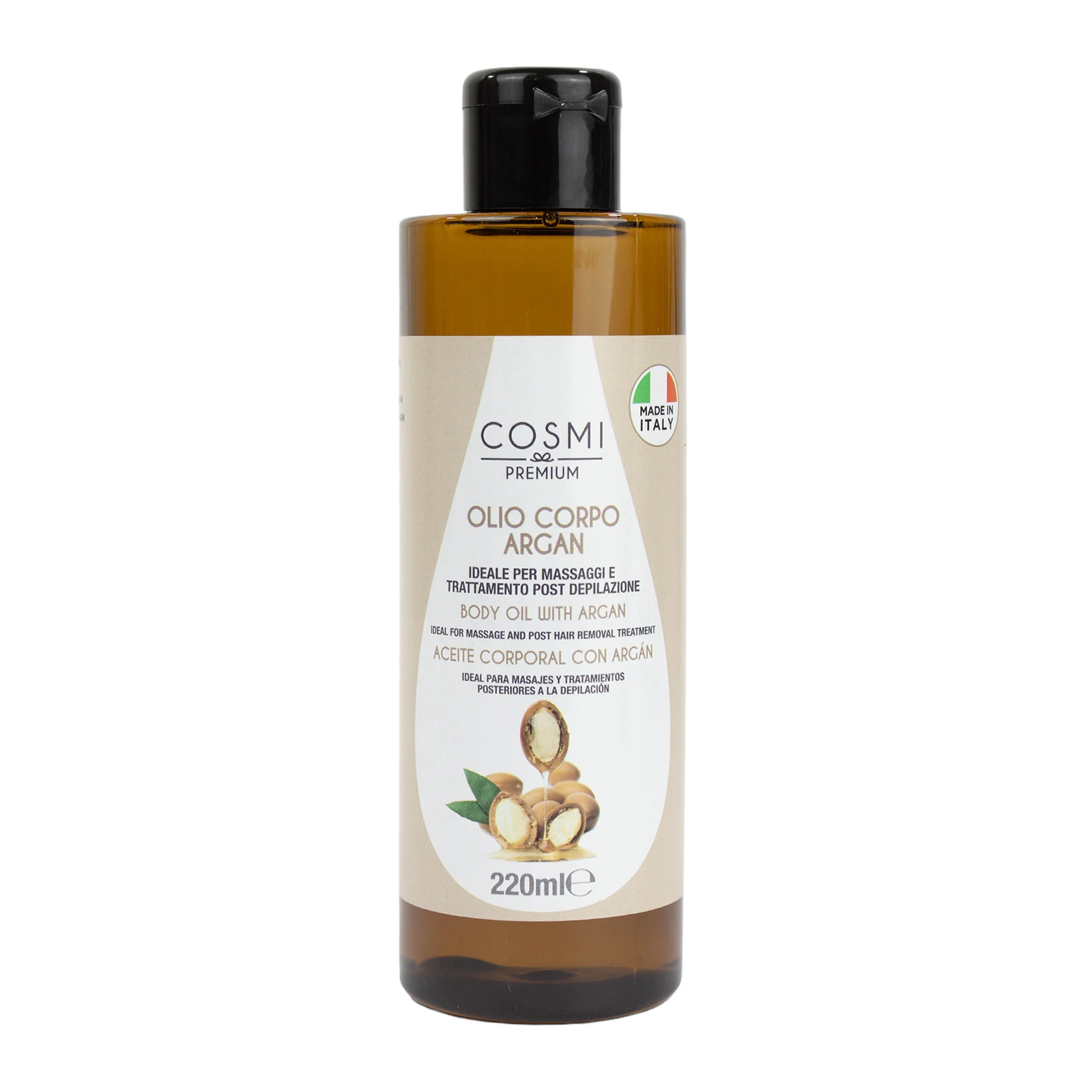 COSMI MADE IN ITALY OLIO PER MASSAGGI IDEALE PER MASSAGGI E TRATTAMENTO POST DEPILAZIONE 220ML CON OLIO DI ARGAN.LENITIVO,IDRATANTE,NUTRIENTE,CURATI