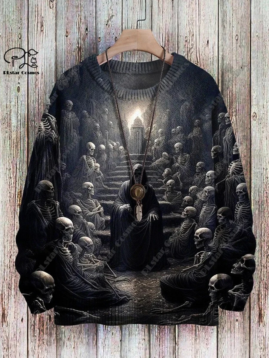 3D Printed Halloween Series Horror Skull Pattern Ugly Sweater Street Casual Winter Sweater Warm New Product Unisex
