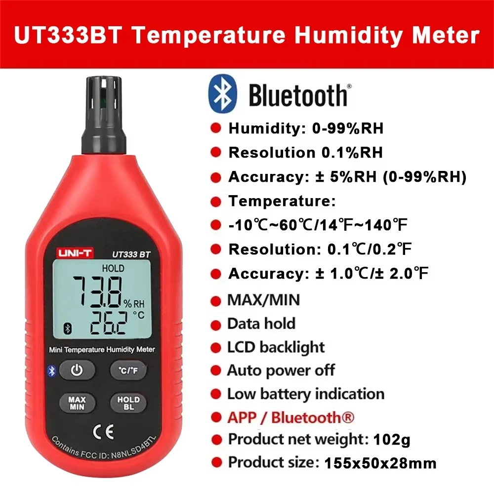 UNI-T UT333BT Bluetooth Mini LCD Digital Air Temperature misuratore di umidità termometro igrometro Gauge Tester UT333 Upgrade