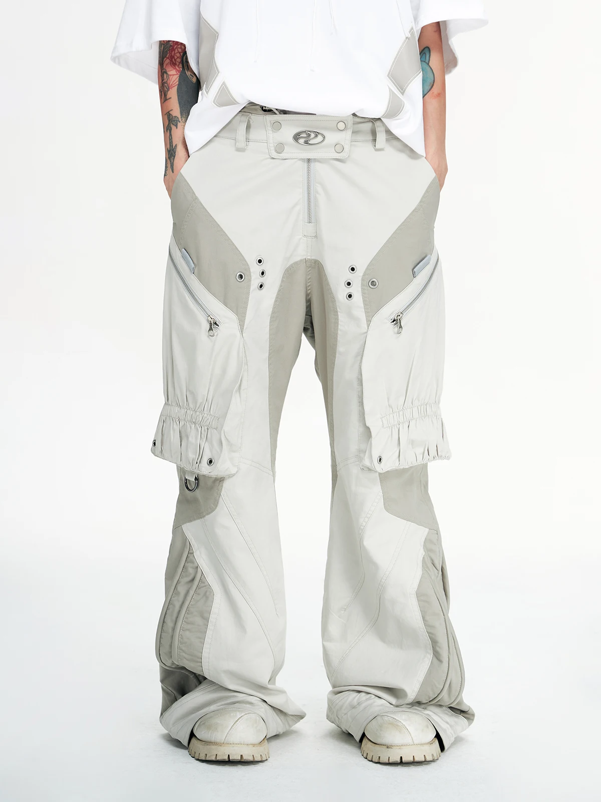 Light Armor Structure Designer Elastic Drawstring Waist Light Color Overalls High Street Casual Pants Light Armor Pants