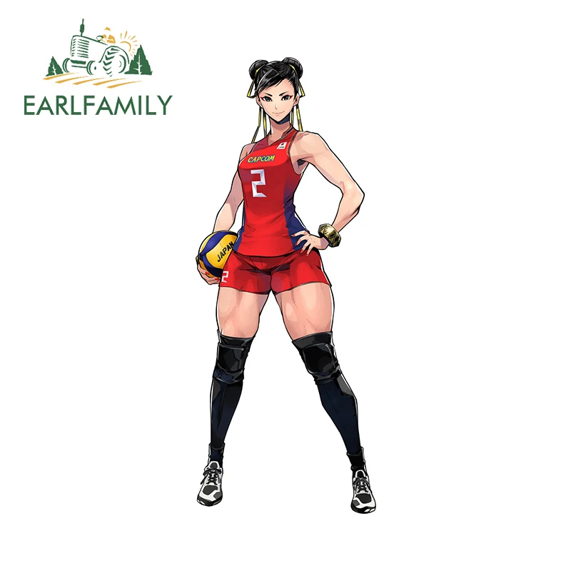 EARLFAMILY 13cm x 5.1cm Sportsman Chun Li Car Sticker Volleyball Strong Anime Original Decal Waterproof Windows Accessories