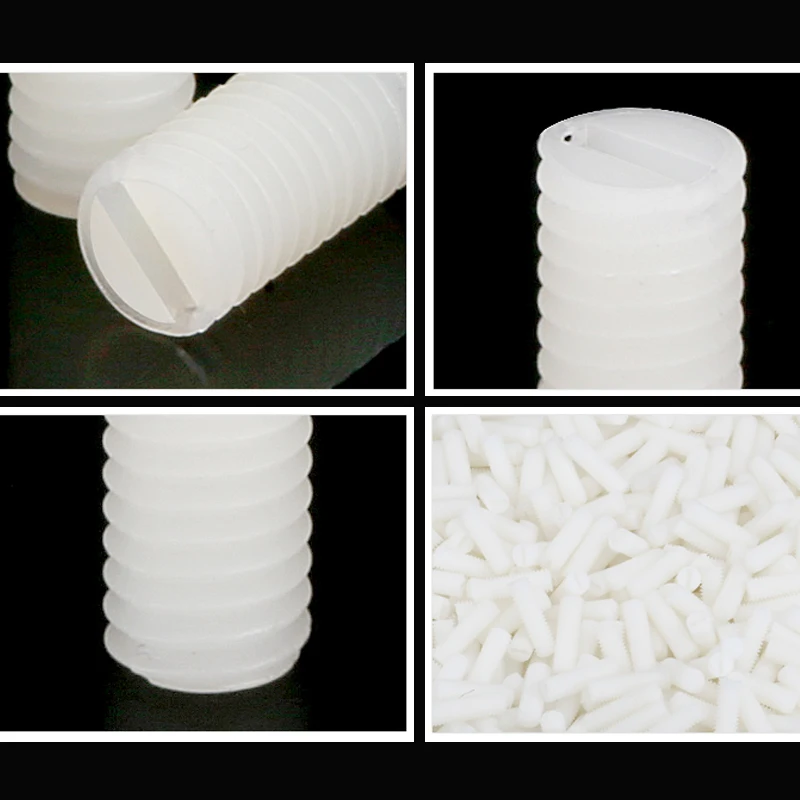 النايلون الأبيض آلة متر المسمار البلاستيك تشديد برغي بدون رأس مشقوق كيمي M3 M4 M5 M6 M8 M10 M12 معزول الترباس متري #6