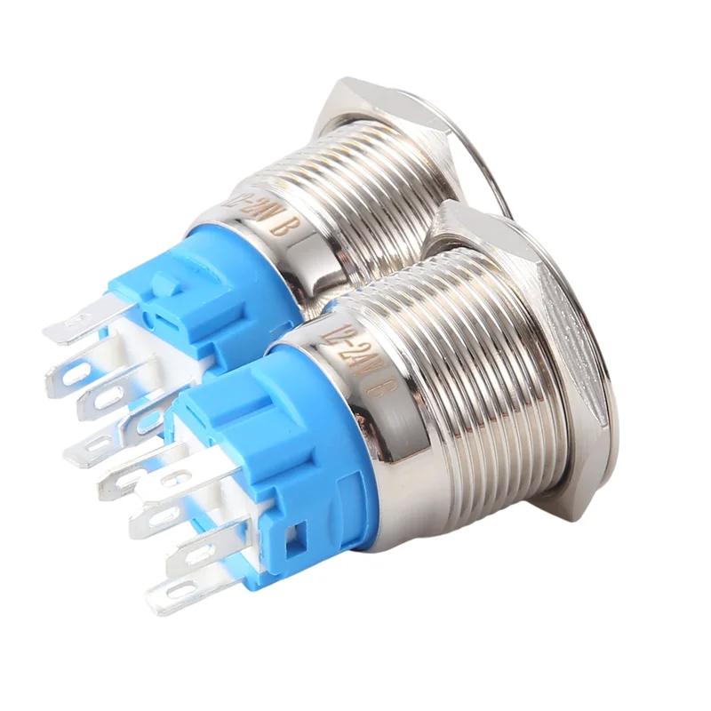 ABSE-5PCS Metal Push Button Switch 12V 19Mm Ring Lamp Power Symbol Waterproof LED Light Self Lock Reset With Connector