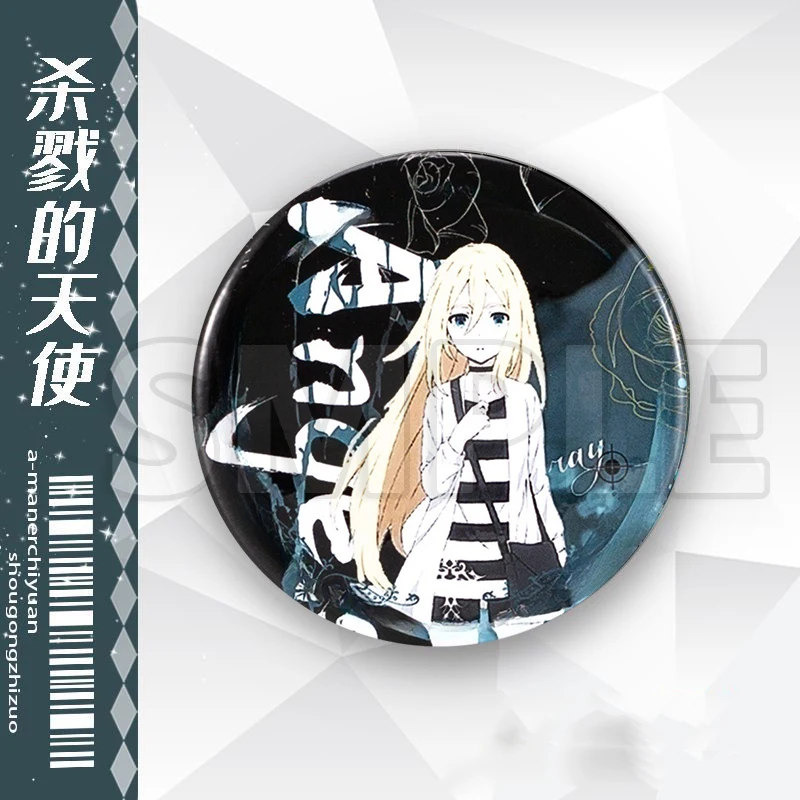 Figuras de fantasía de acción COS Anime ángeles de la muerte Rachel Isaac Foster Eddie insignia de hojalata de dibujos animados juguetes de regalo de Navidad para niños