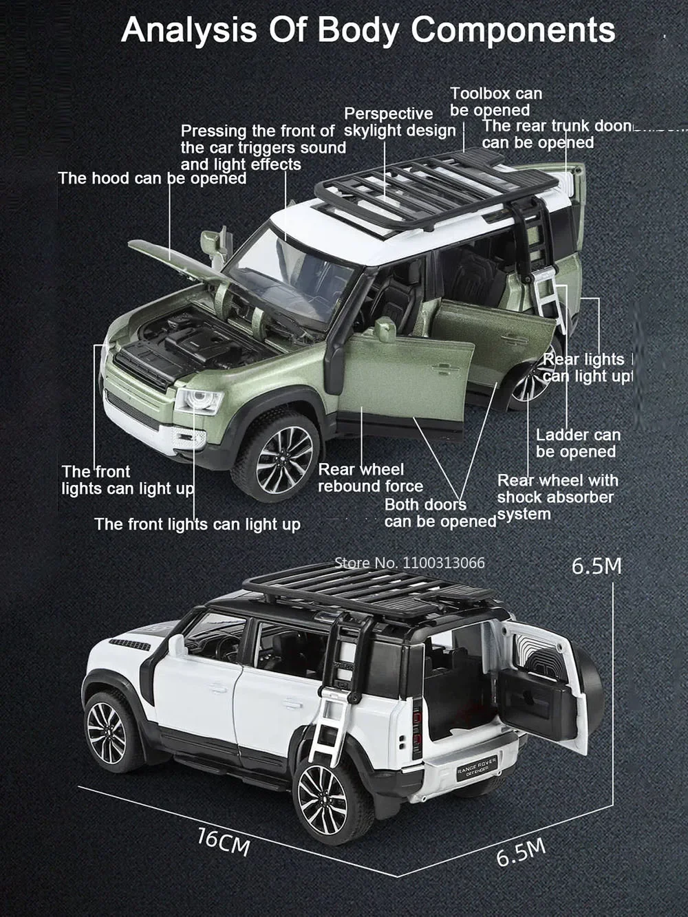 Land Rover Defender-Spielzeugmodellautos im Maßstab 1:32, Legierung, Druckguss-Sound, Licht, Türen geöffnet, zurückziehen, Geländefahrzeuge für Jungen, Geschenke