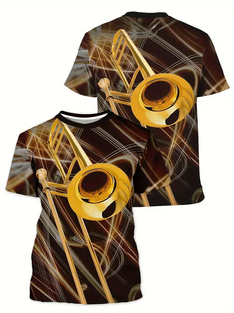 Saxophone Playing Pattern T-Shirts 3D Various Musical Instrument Print Novelty T shirt For Men/Women Unisex Personality Clothing