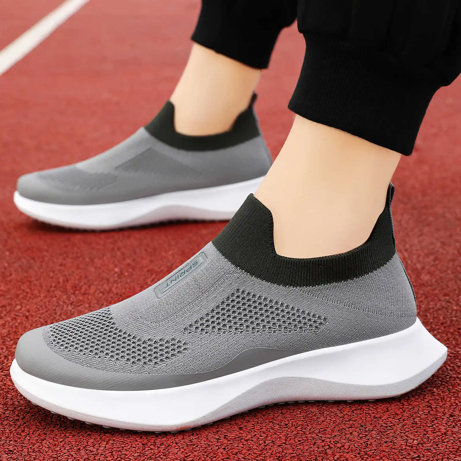 Men's Breathable Knitted Slip On Sneakers Lightweight Casual Shoes Comfortable Sock Sneakers Non-Slip Walking Shoes for Daily