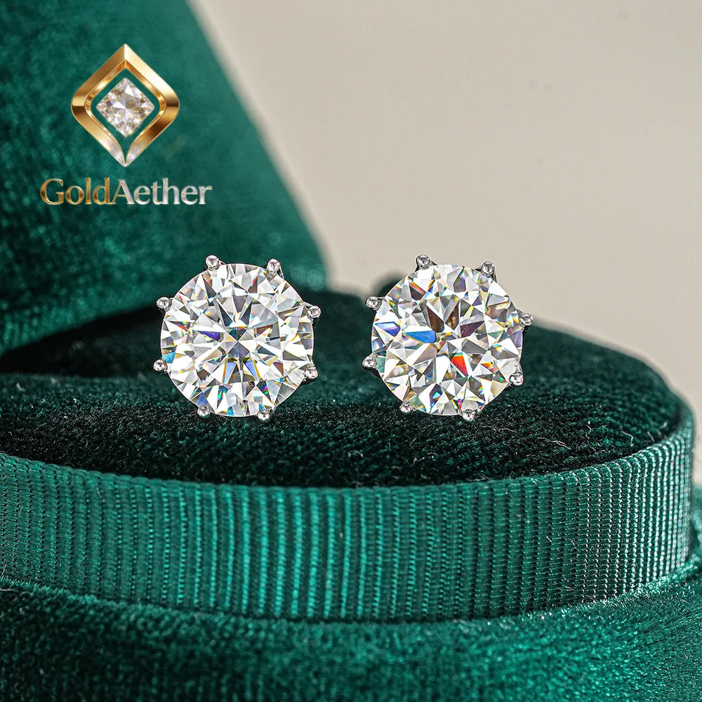 

GoldNouveau Women's Six-Claw Stud Earrings - 2 Carat 11mm Moissanite, Classic Pigeon Style, Simple and Elegant Jewelry