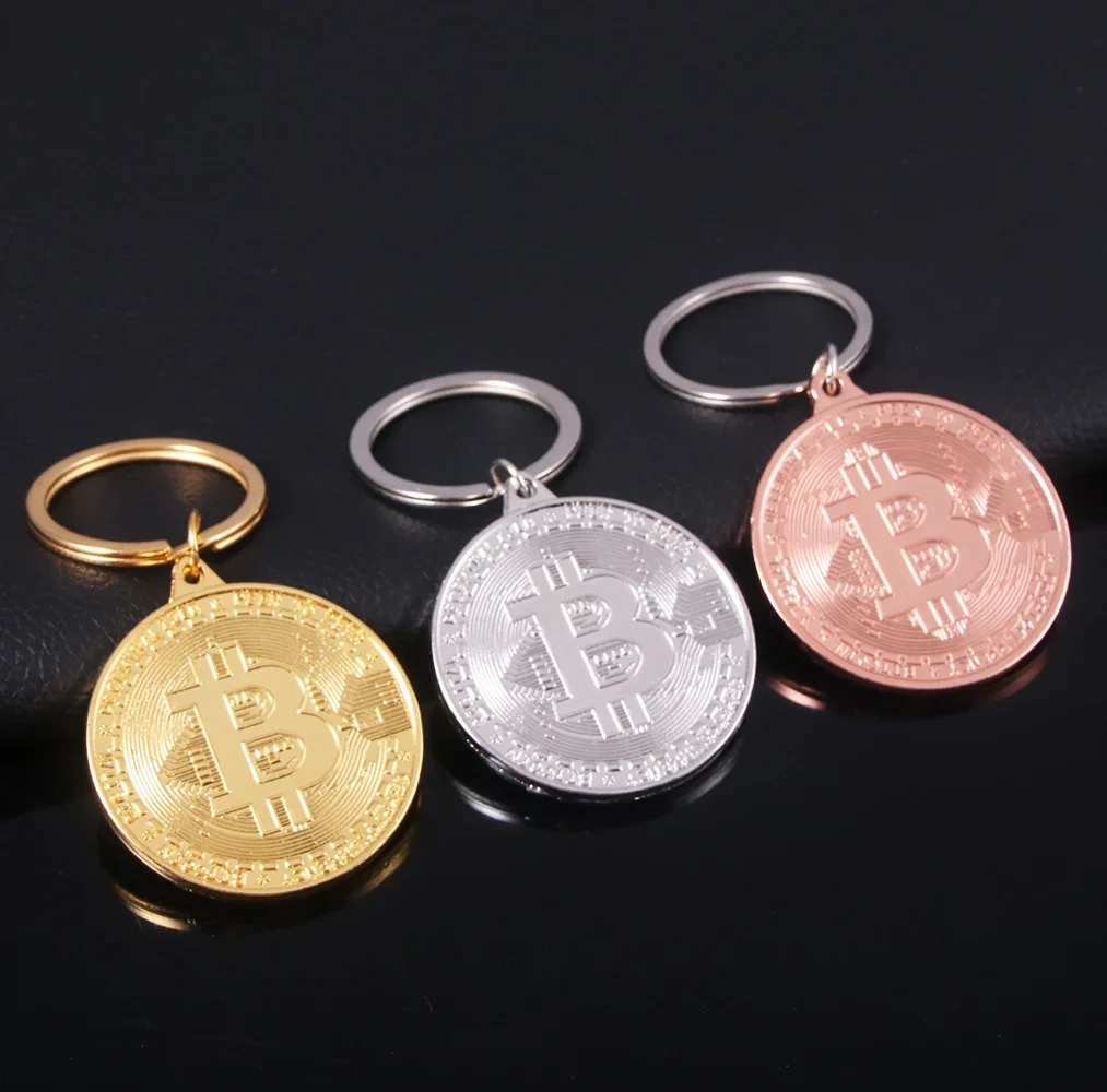 2024 New Fashion Unisex Bitcoin Keychain Music Band Keyring Pendant Women and Men Jewelry Collection Gift
