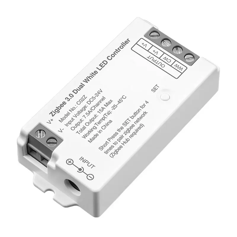 

Контроллер светодиодной ленты BHTS-Voice Control C02Z Zigbee 3.0 с двойным белым светодиодом, Bluetooth и управлением через мобильное приложение