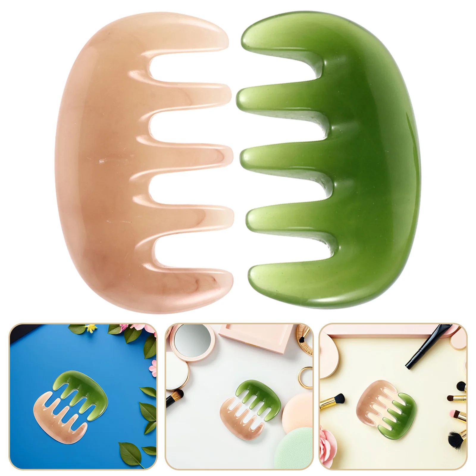 

2pcs Scalp Massager Comb Resin Wax Material Soft Smooth Rounded Thick Design Gua Sha Massage Tool Wide Tooth Hair Comb For Body