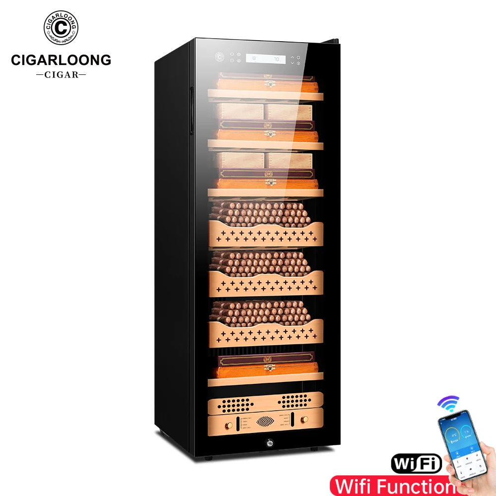 Cigar Electric Humidor Large Capacity Fit 1380pcs with Wifi Intelligent Humidor Cooler Refrigerator Wine Tea Energy Saving 168C