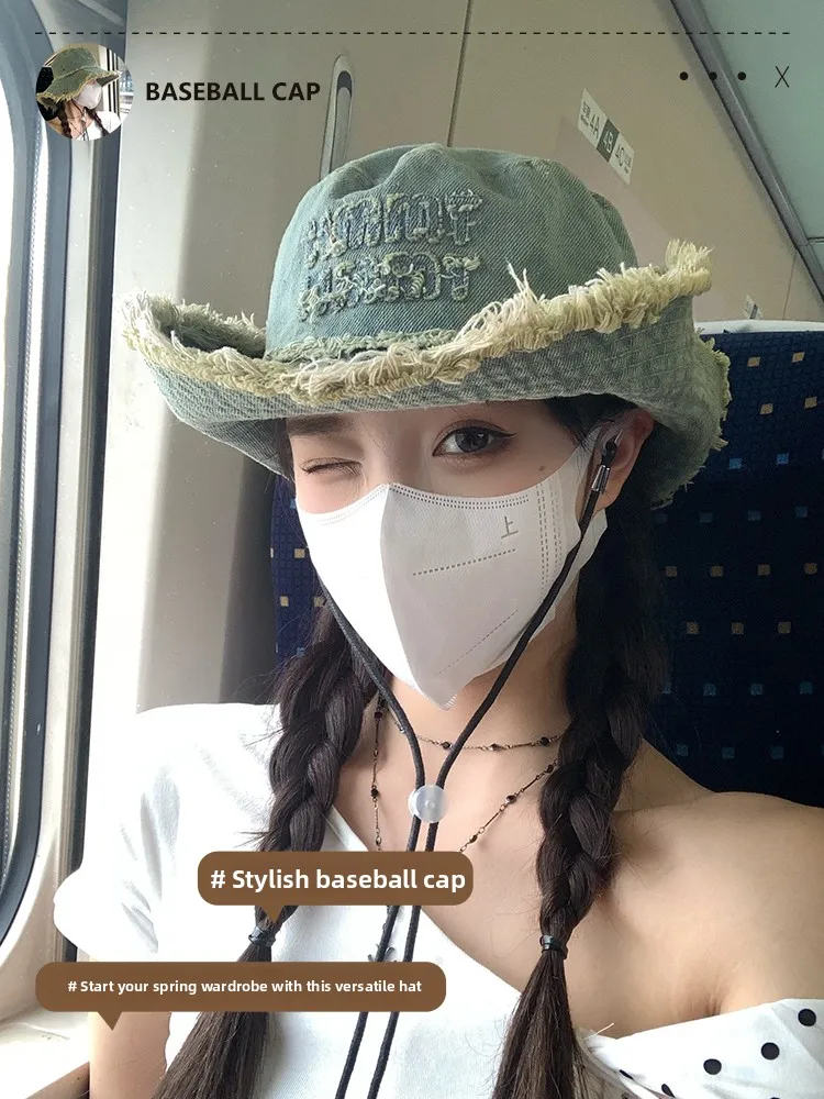 

Waed Vintage Fierman Hat for Women Spring Summer Outdoor Mountain Travel Large Brim Face Covering Western Cowboy Hat