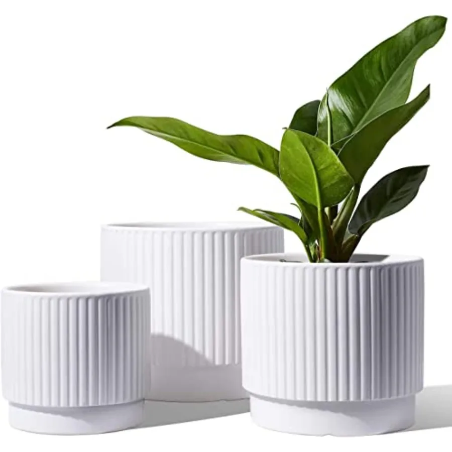 

Ceramic Pots for Plants, 8+6.7+5.5 Inch Plant Pots Indoor, Flower Pot with Drainage Holes, Medium Cylinder Planters for Indoor