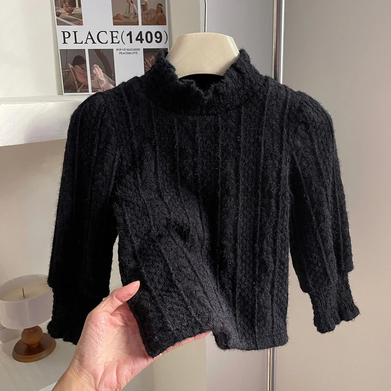 Blouses Turtleneck Long Sleeve 2024 Children Clothing Girls Lace Underlay Shirt Children Winter Wear Plush Thickened Top