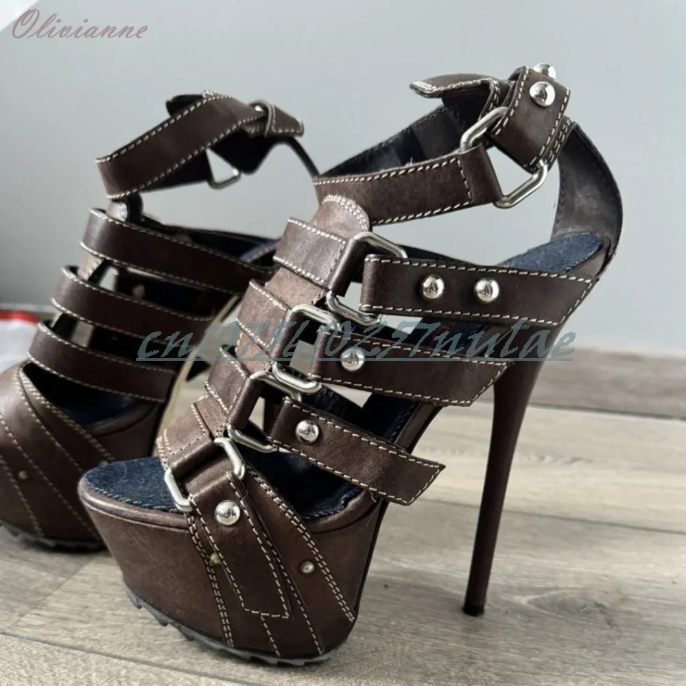 الصلبة مشبك أحزمة تصميم الصنادل جوفاء خنجر عالية الكعب منصة الساخن الفتيات مثير النساء أحذية 2025 الصيف Zapatos Para Mujere
