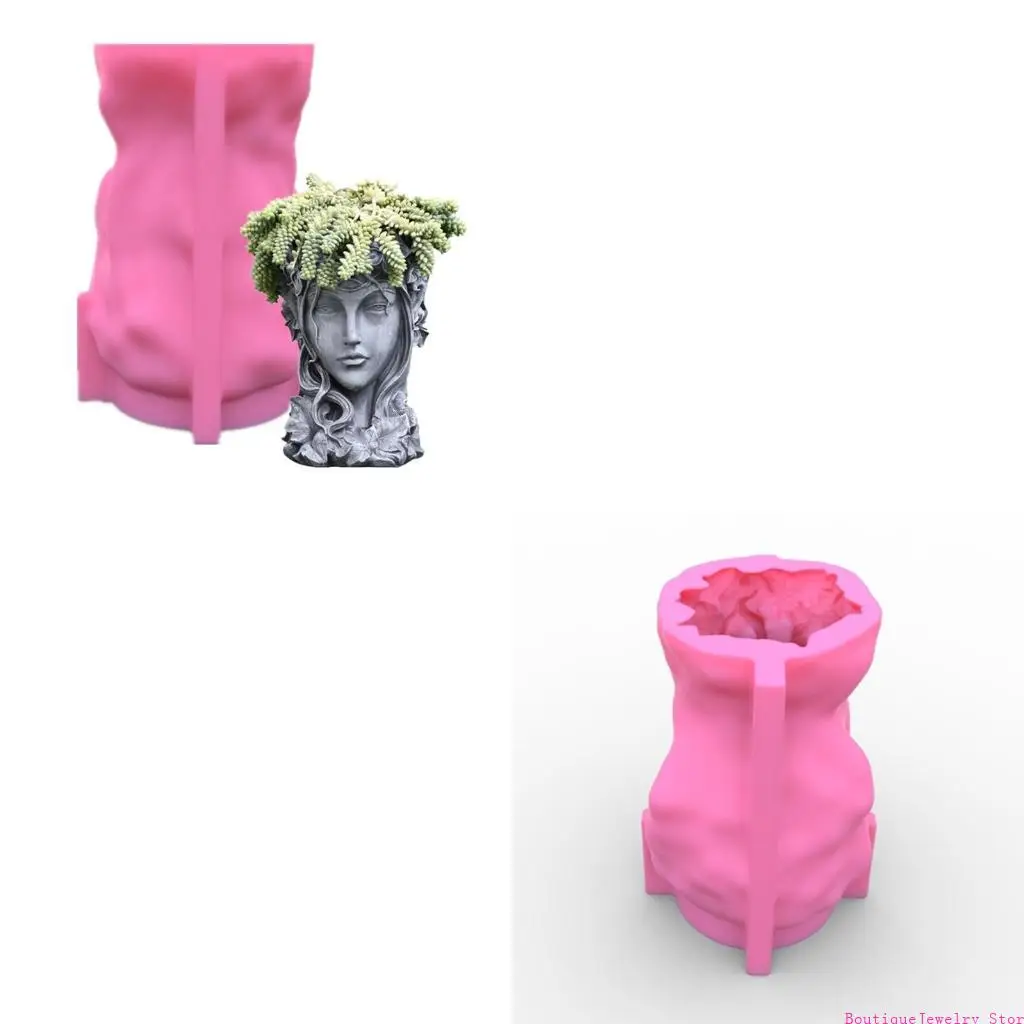 

E1PE Girl for Head Shaped Flower Pot UV Epoxy Mold Holder Resin Silicone Mould