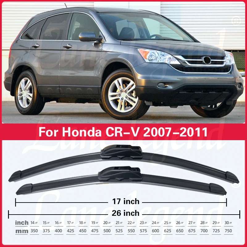 For Honda CRV CR-V 2007 2008 2009 2010 2011 3rd Generation Car Front Rear Wiper Blades Soft Rubber Windscreen Auto Windshield