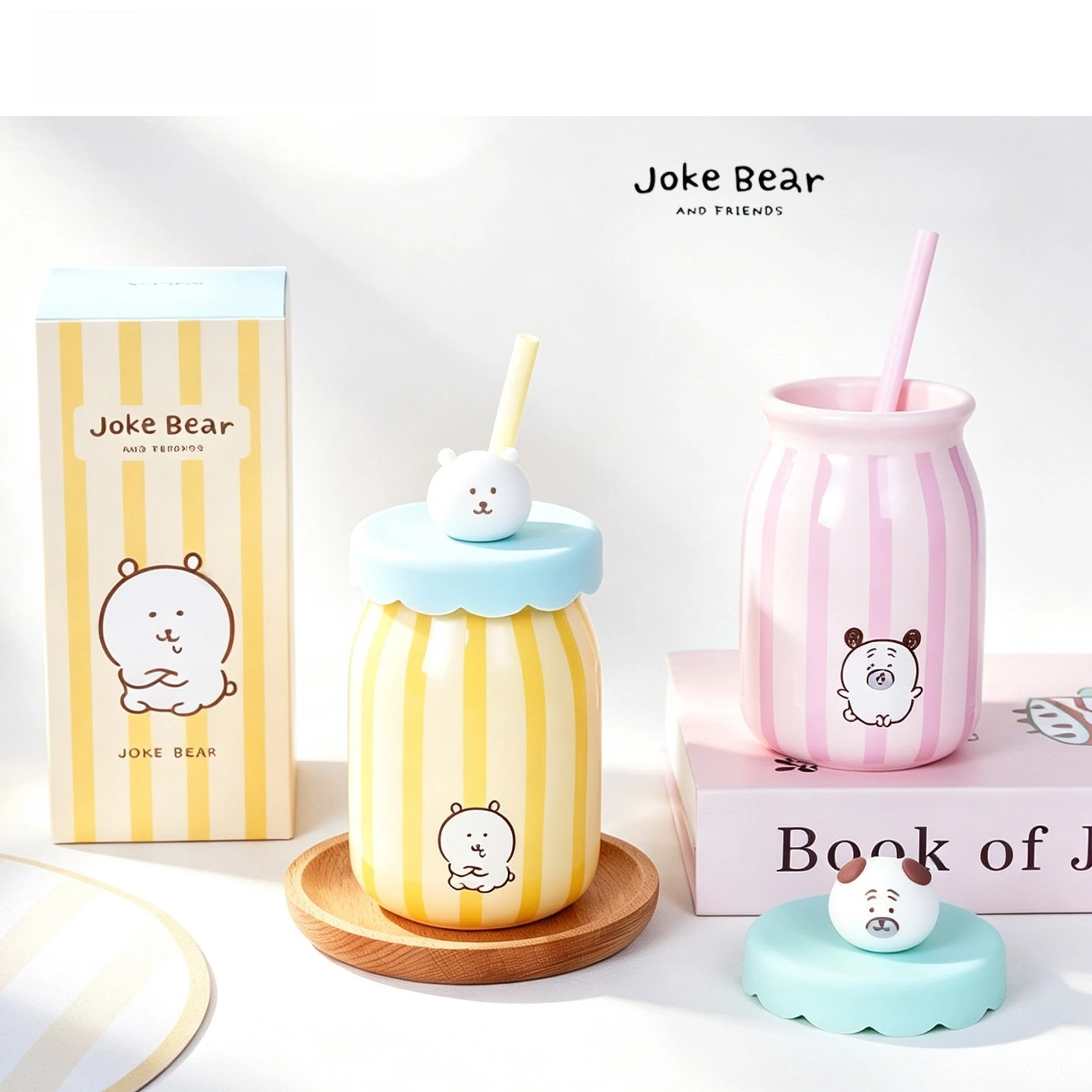 Anime Chiikawa Joke Bear Ceramic Straw Tumbler with Lid Safe Material Odorless Heat Resistant Exquisite Creative Unique Design
