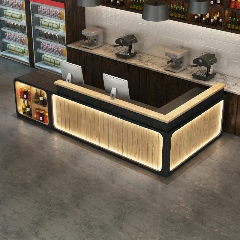 A Retro Industrial Style Cashier Desk Milk Tea Shop Bar Restaurant Reception Desk L-Shaped Corner