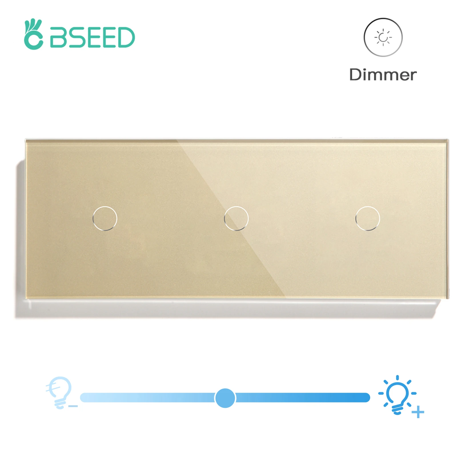 BSEED Dimmer Lichtschakelaar 1Gang 1Way Led Dimmer 220V Muur Touch Lichtschakelaar Kristallen Glazen Paneel Blauwe achtergrondverlichting Geheugenfunctie