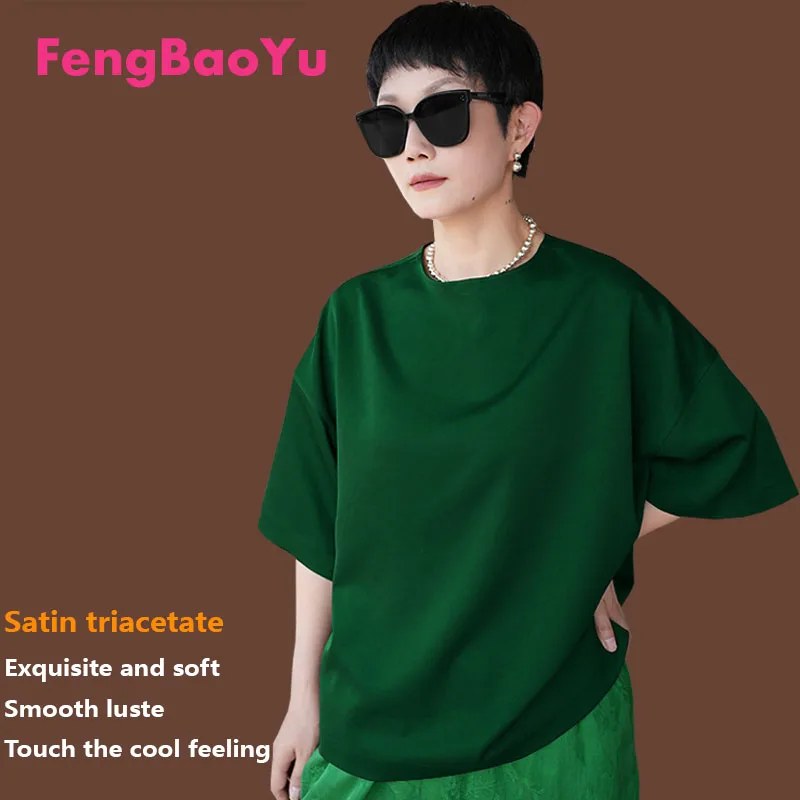 

Satin Triacetate Spring Summer Women's Short-sleeved Shirt with Round Neck Back Cardigan Top Loose Plus-size Fat Girl 100KG 3XL