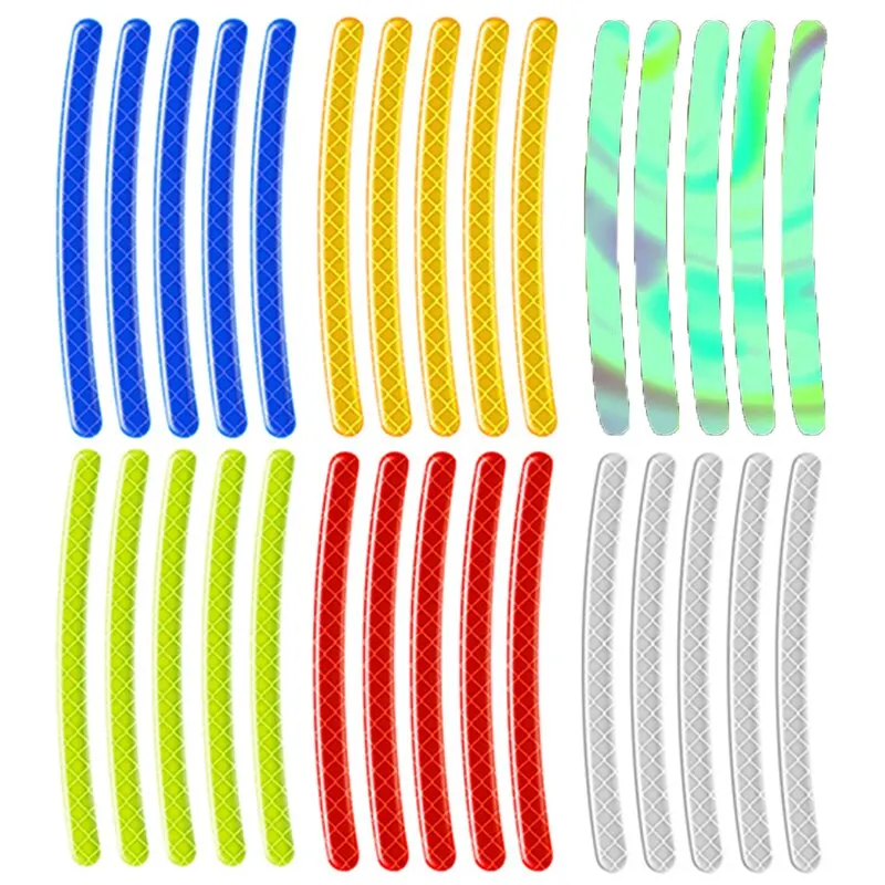 20pcs Car Tire Rim Reflective Sticker Night Safety Warning Strip Motorcycle Bike Auto Wheel Hub Reflector Stickers Decals