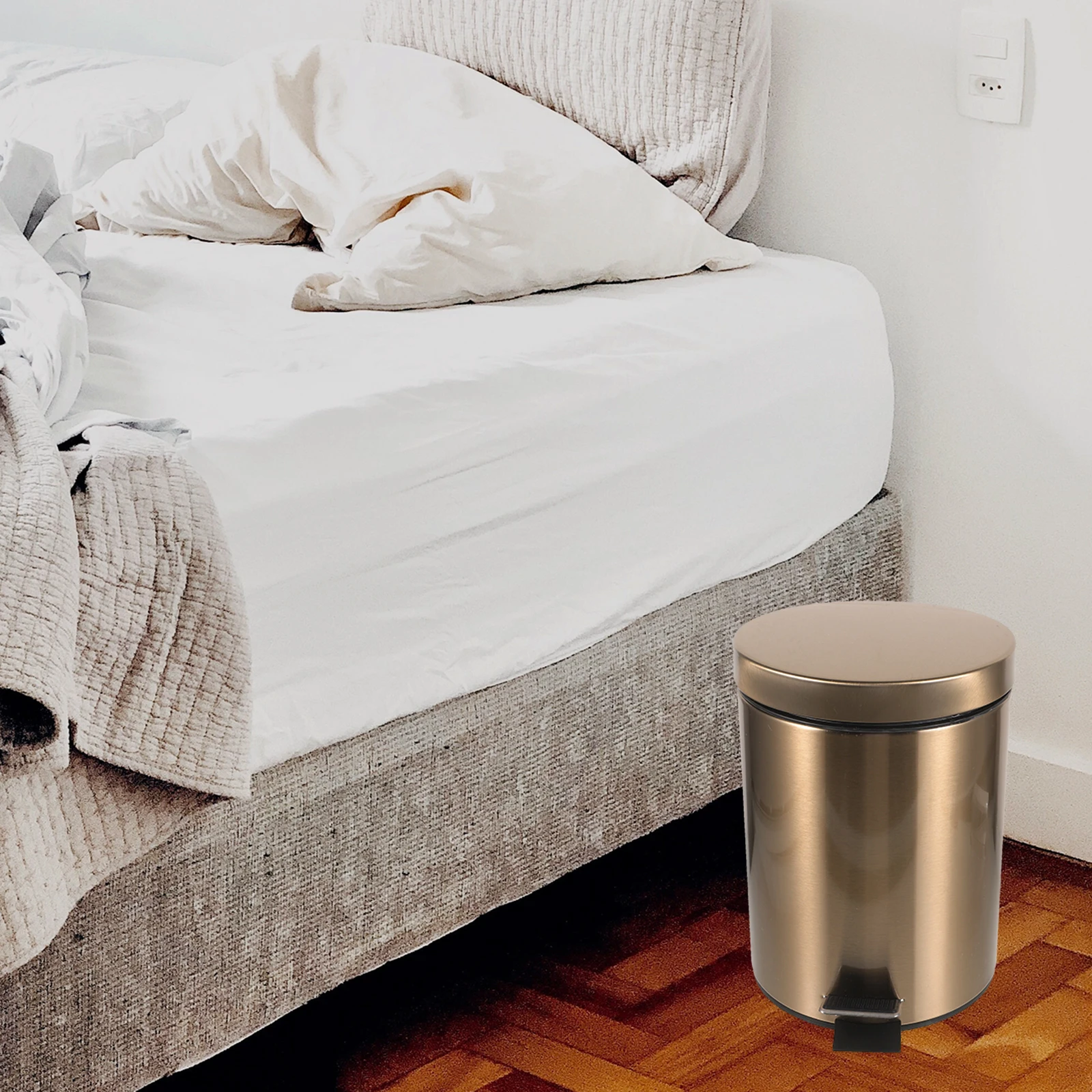 

Stainless Steel Trash Can Pedal 5L Large Opening Kitchen Living Room Bathroom Waste Garbage Bin Pedal Trash Can