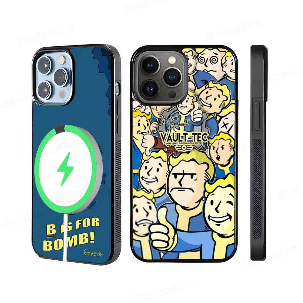 V-Vault-Boy  Phone Case Magesafe Magnetic Wireless Charge Case For iPhone 16 11 12 13 14 15 Pro Max Plus Mini