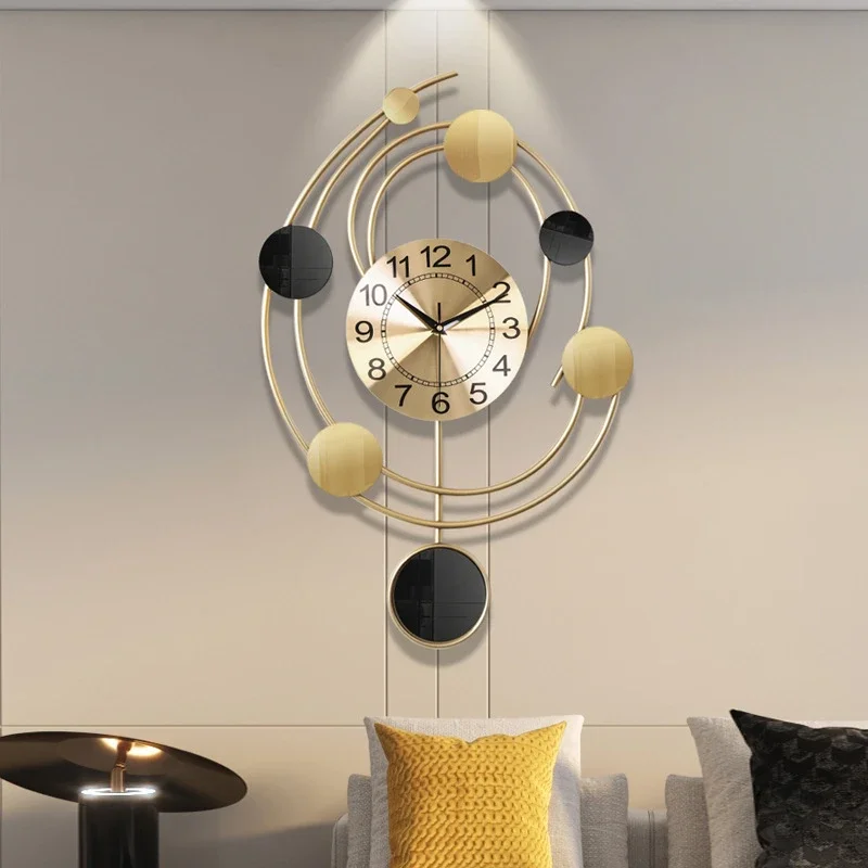 Nordic Art Large Wall Clock Creative Living Room Dining Room Wall Decor Hanging Watch Luxury Office Silent Clock Gold Metal 64cm