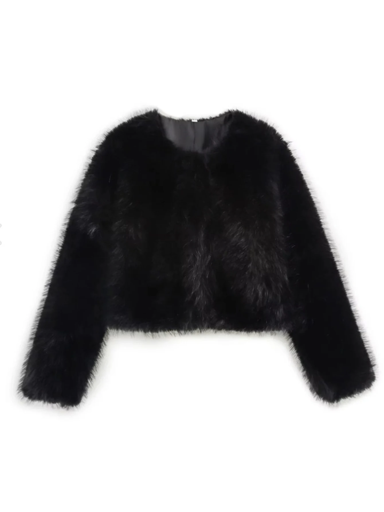 Mia Muse Boutique dames klassieke glamoureuze effen lange mouw open voorkant feestpluche jas herfst-wintercollectie