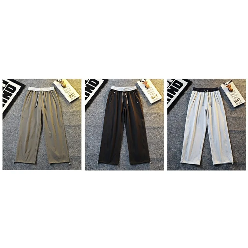 Men's Outdoor Tennis Training Sweat Absorbing and Quick Drying Ice Silk Pants Summer Fashion Trend Loose Straight Leg Pants