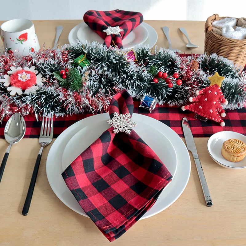 Buffalo Plaid Placemats Checkered Cloth Napkins Washable Fabric Winter Christmas Table Decorations for Kitchen Dining Place Mats