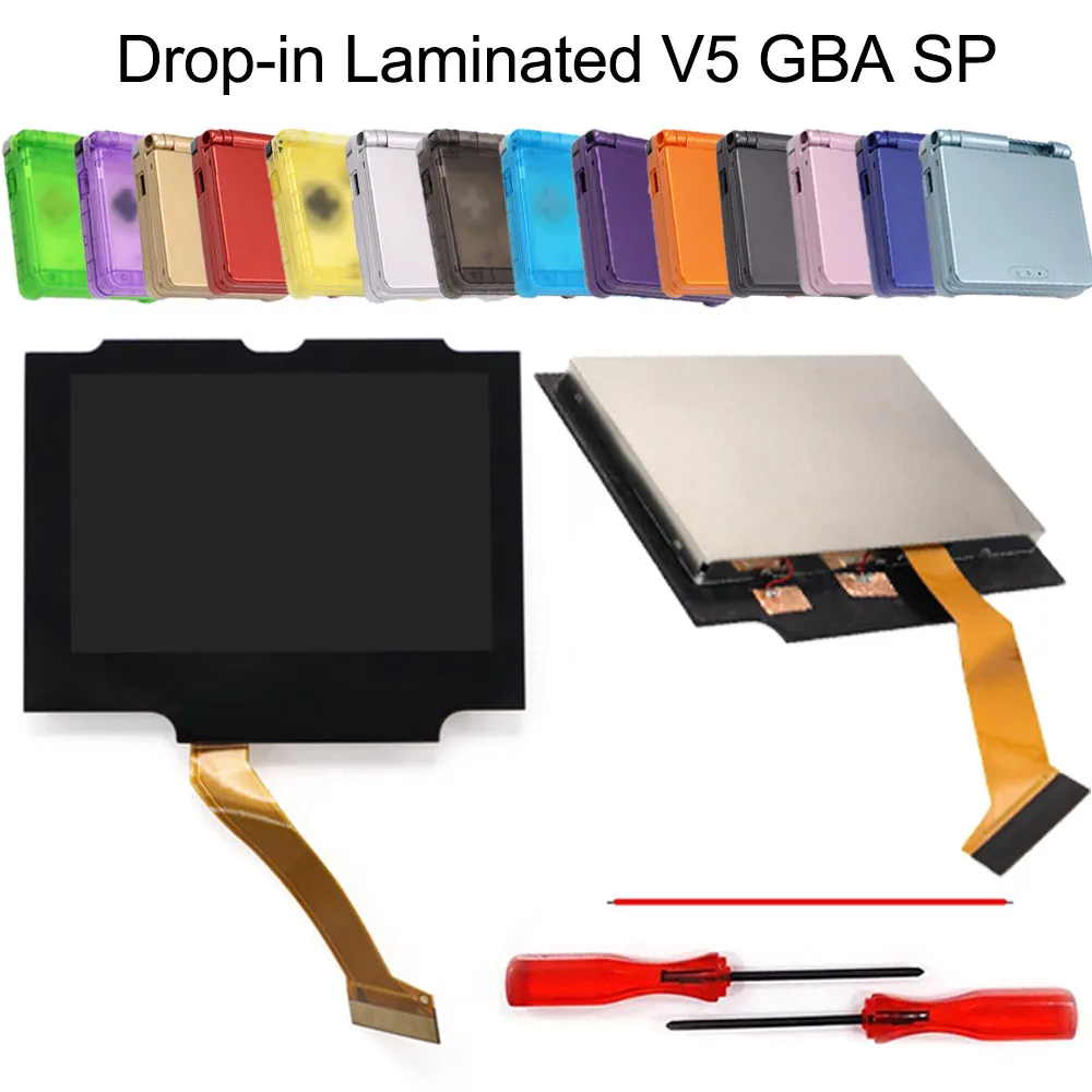 Laminado v5 ips gba sp backlight lcd substituição mod kits para game boy advance sp sem necessidade de corte escudo caso