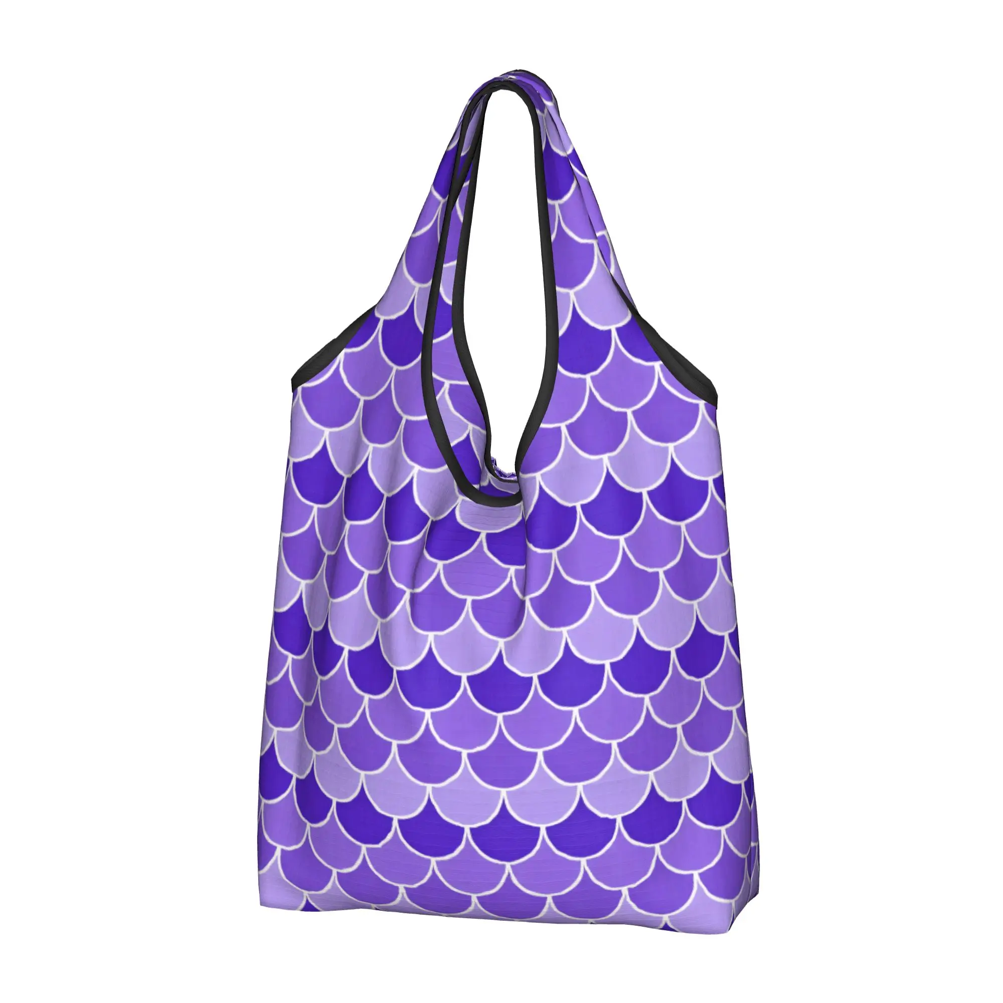 Recycling S-Seigaiha Fish Scale Japane Geometric Scallop  Shopping Bag Women Tote Bag Portable  Groceries Shopper Bags