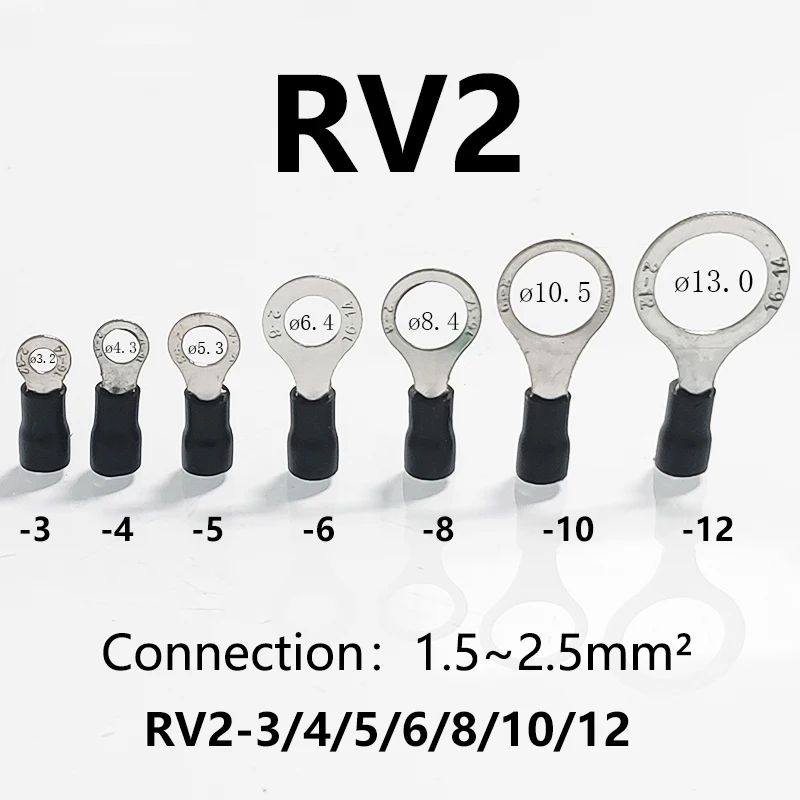 (20PCS) 1.5-2.5mm² Wire Insert Crimping Terminal RV2 Insulated Ring Terminal Tubular Brass Cable Lug Bolt.No.#4/#6/#8 etc.