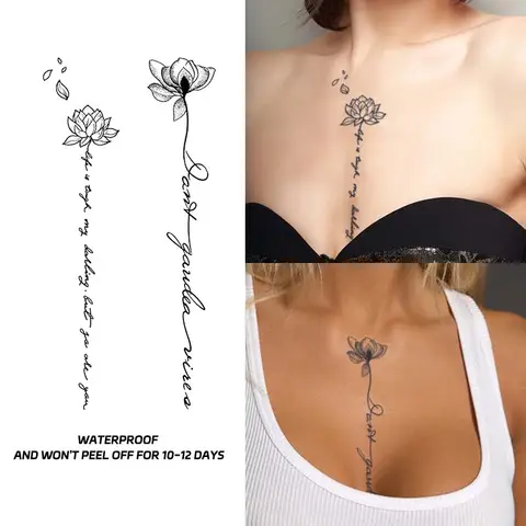 Design floral fresco, duradouro 1-2 semanas à prova d'água, adesivos de tatuagem temporária, tatuagens falsas semipermanentes realistas no peito