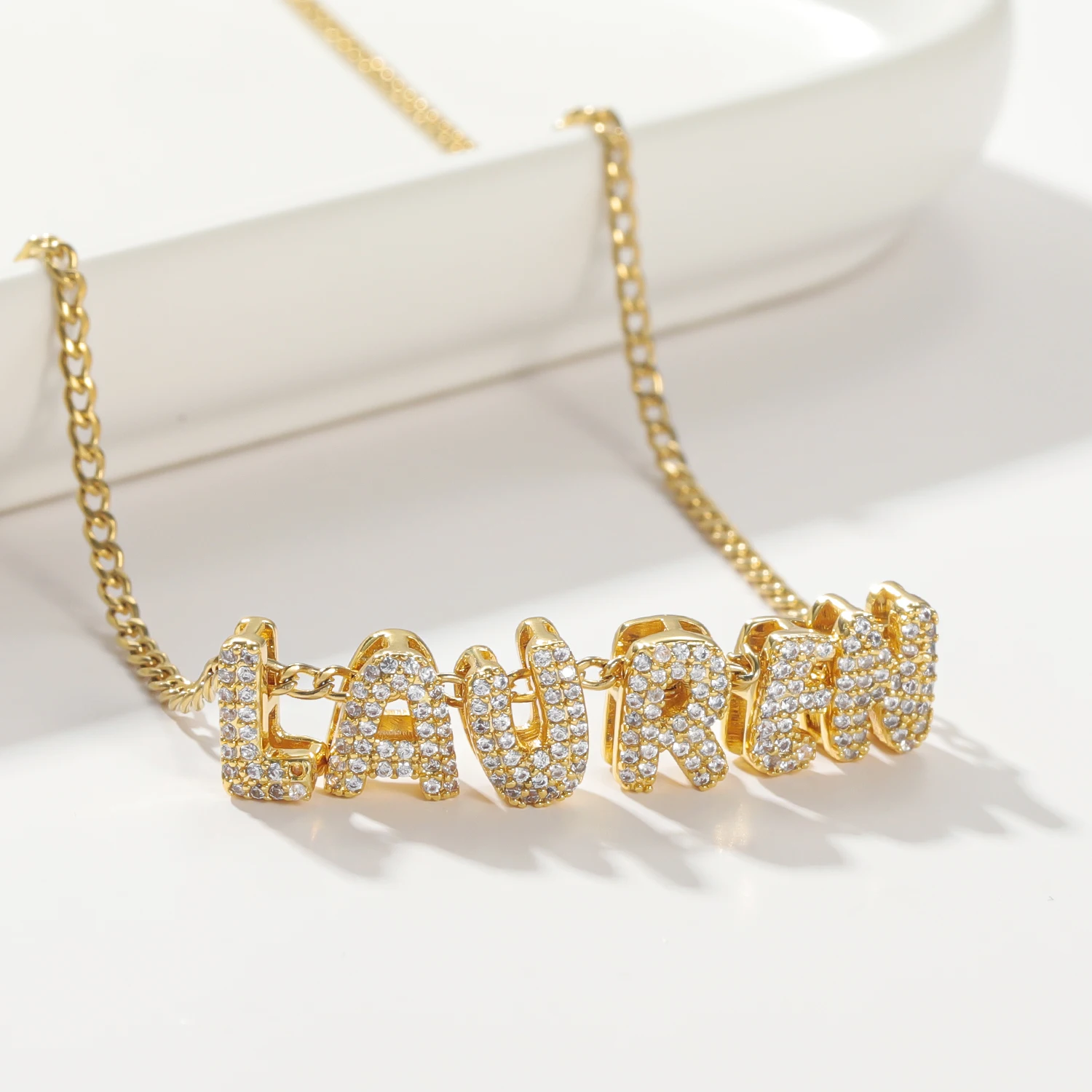 

Valentine's Day Gifts Custom Crystal Bubble Letter Necklace For Women Personalized Gold 3D Initial CZ Letters Pendant Jewelry