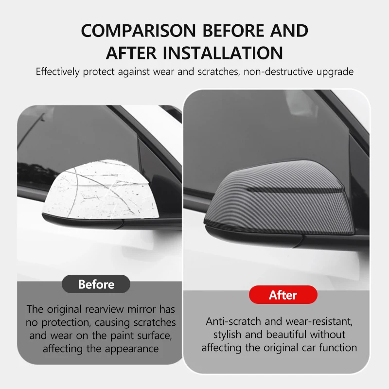 Fotografia 6: Capa Decorativa para Espelho Retrovisor de Carro para Tesla Model Y Juniper 2025 2026 em ABS, Resistente a Arranhões, com Bordas Arredondadas e Superfície Lisa
