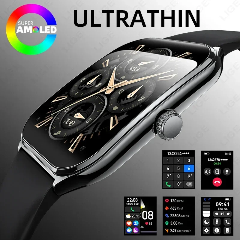 

LIGE 2026 New Ultra-thin Smart Watch Men Women 1.96" AMOLED HD Pixel Display Always Show Time BT Call Smartwatch For Android iOS