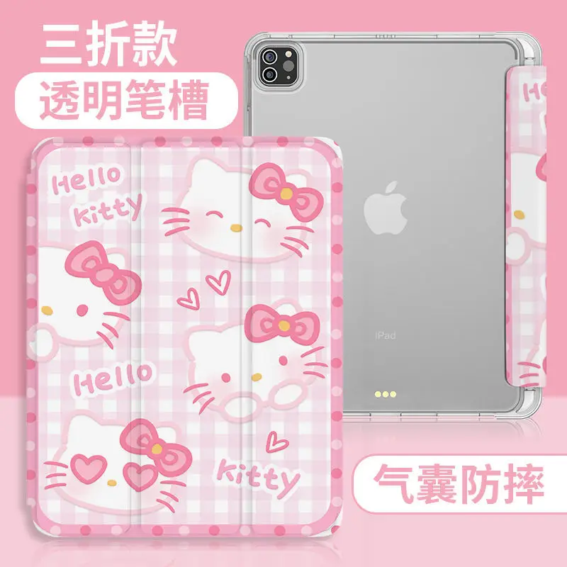 

Sanrio Hello Kitty's милый защитный чехол для Ipad Air6, откидной чехол для мультяшной девушки, защита от падения, студенческий рабочий стол, тройной складной чехол для планшета