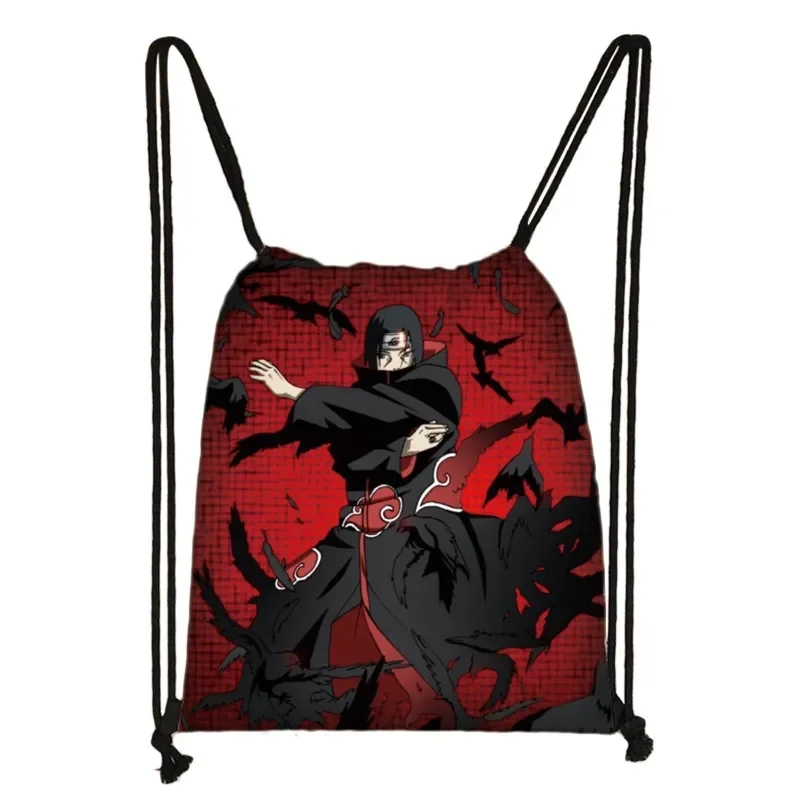 Hot New Anime Naruto Uchiha Sasuke Akatsuki Sharingan Cartoon Drawstring Bag Children's Portable Backpack Toys Gift