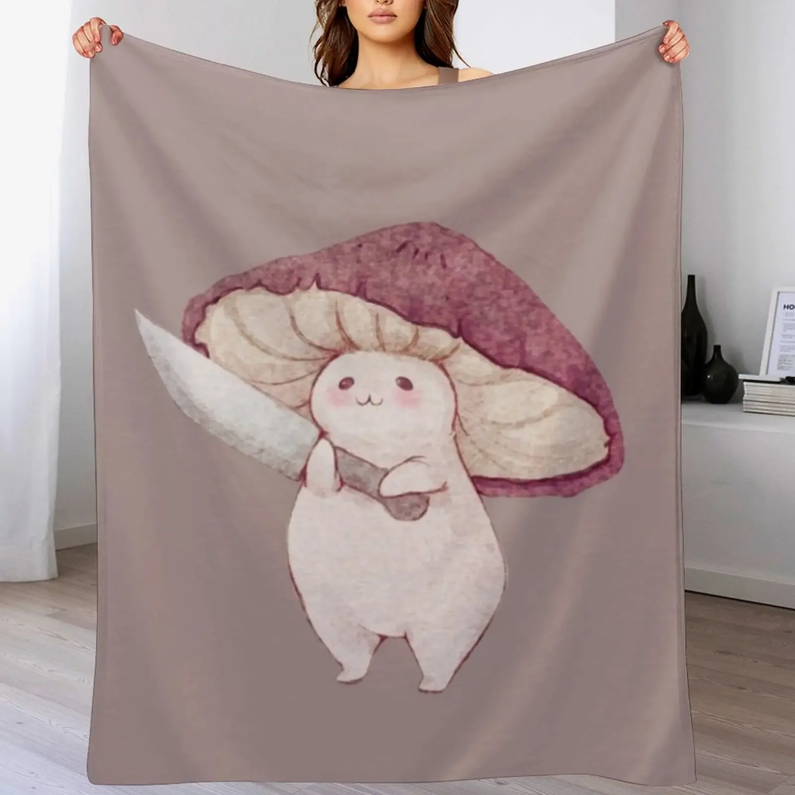 

Cute mushroom with a knife Throw Blanket Flannel Fleece Soft Warm Throw Blanket