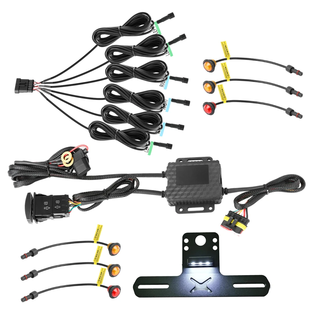UTV Turn Signal Kit with 110dB Horn and License Plate Holder with Light UTV ATV Blinker with Rocker Switch For Polaris, Can-Am