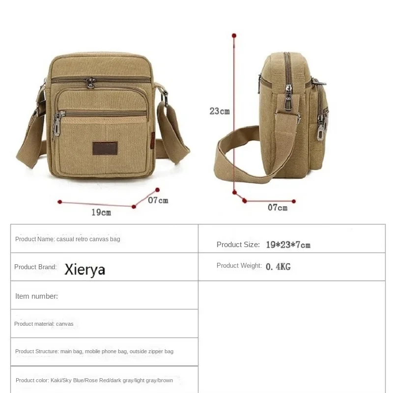 Xierya Men Shoulder Bag Canvas Casual Messenger Bag for Men Outdoor Fashion Simple Zipper Travel Black Crossbody Bag