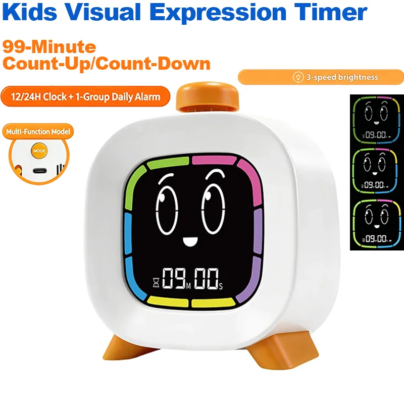 Multi-Function Visual Color Expressions Timer 99-Minute Countdown Silent Timer For Kids Time Manager 12/24H Clock Alarm Clock
