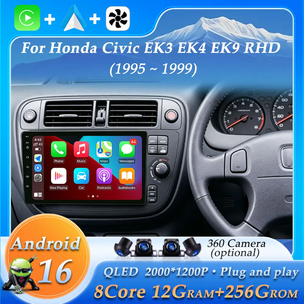 Android 16 for Honda Civic EK3 EK4 EK9 1995 - 1999 WIFI Touch Screen Wireless Carplay Bluetooth WIFI Accessoires Car Radio GPS
