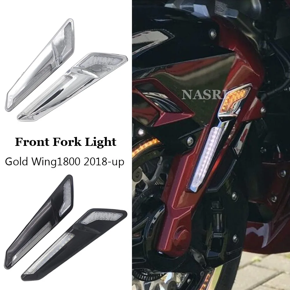 2018-UP 2022 2023 Motorcycle Accessories LED Front Brake Fork Mounted NAV Lights Chrome or Black For Honda Gold wing GL1800 F6B