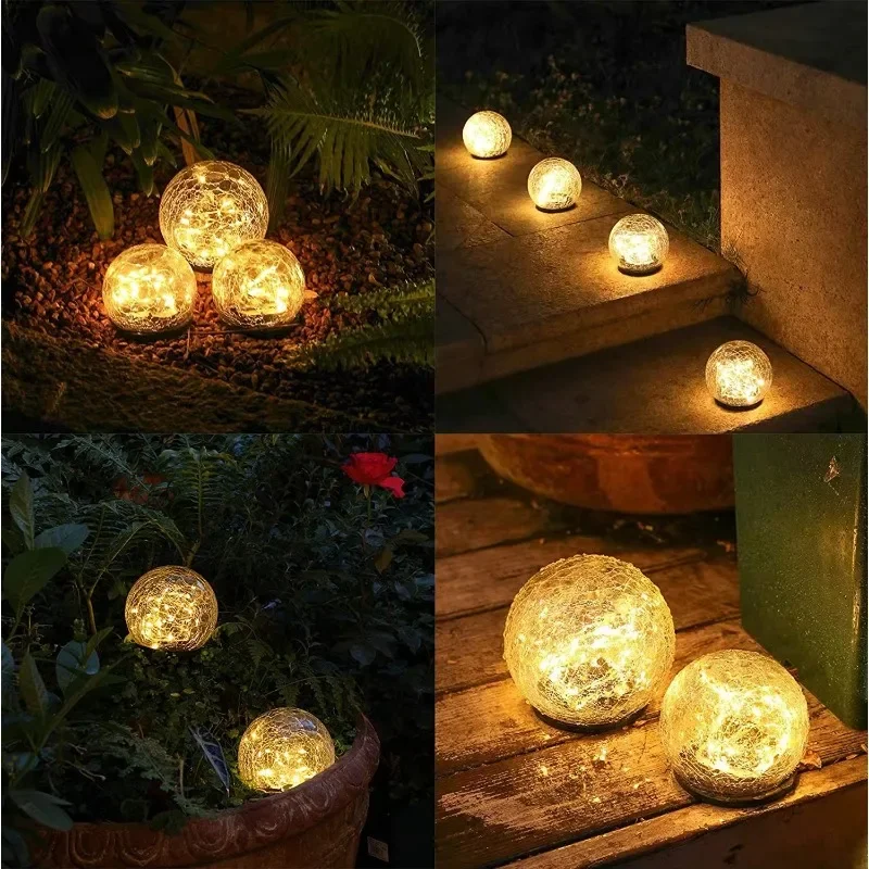 Light Emitting Diode Warm White 3000K Solar Garden Cracked Ball Glass Energy Saving Outdoor Lighting Garden Landscape